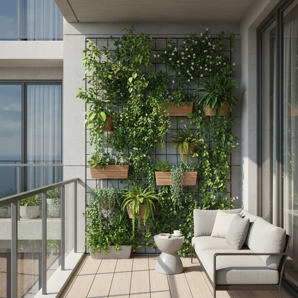 vertical garden system on small balcony wall