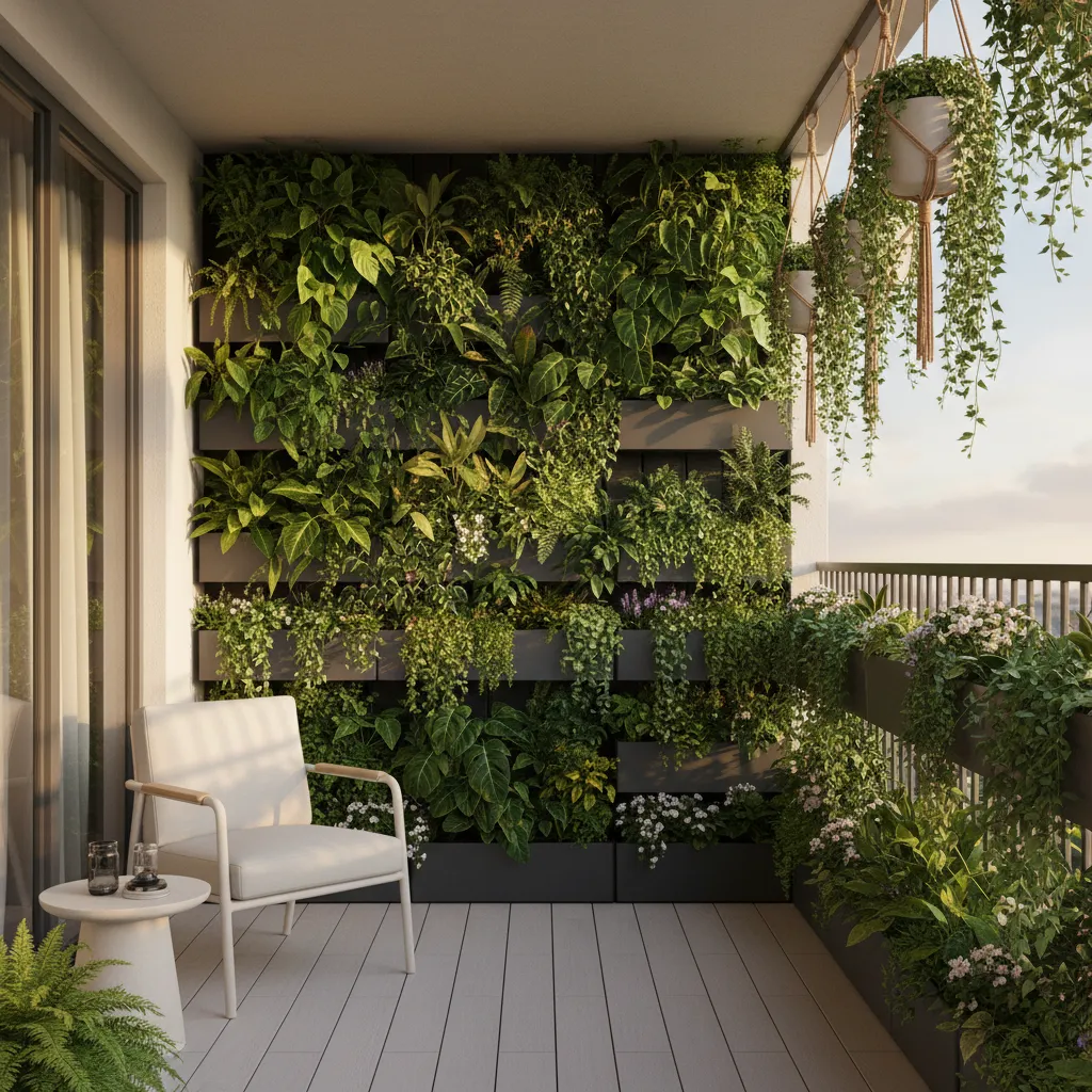 Apartment balcony vertical garden with wall planters
