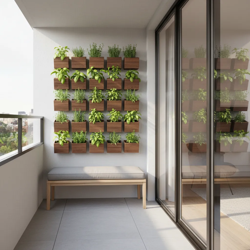 Vertical garden system used in a narrow balcony design