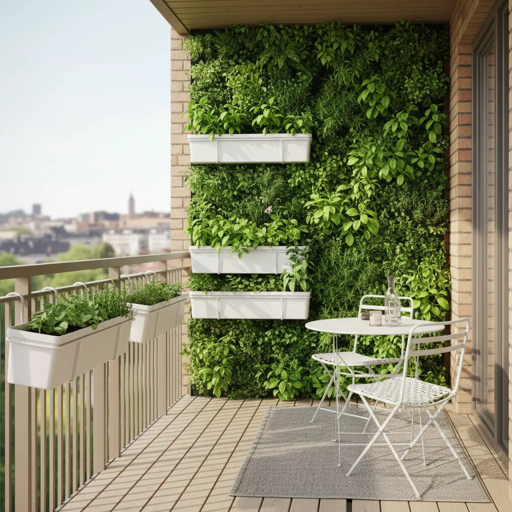 vertical planter wall on small apartment balcony