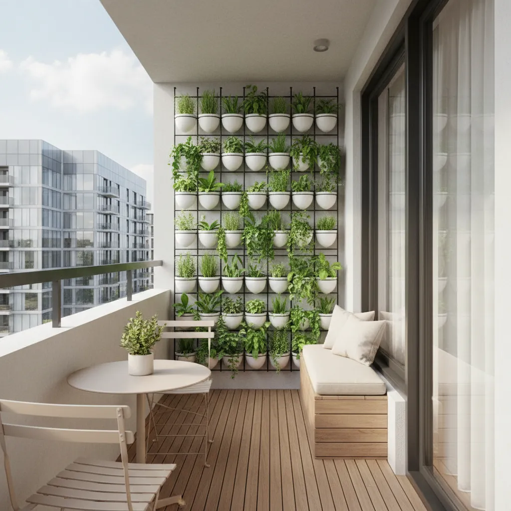 vertical wall planter system used in a narrow balcony