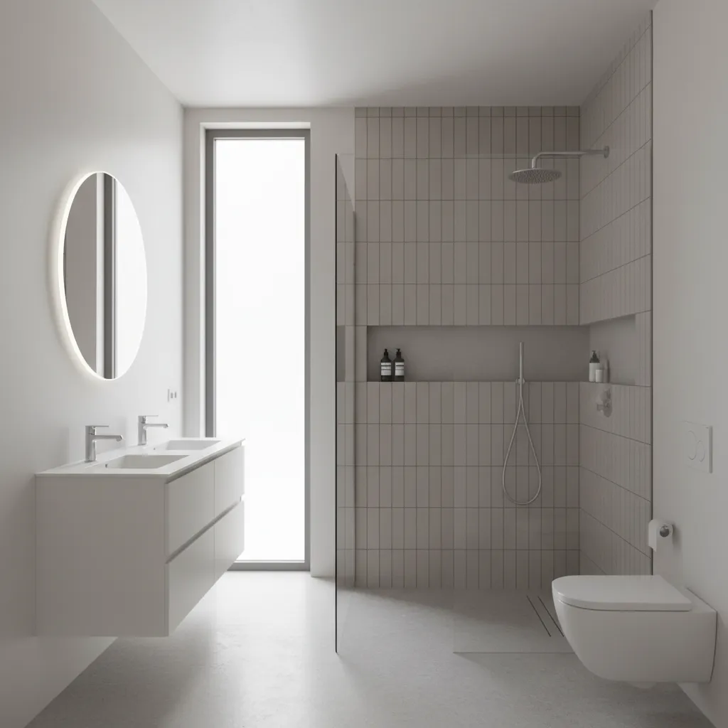 vertical stacked subway tiles in modern shower design