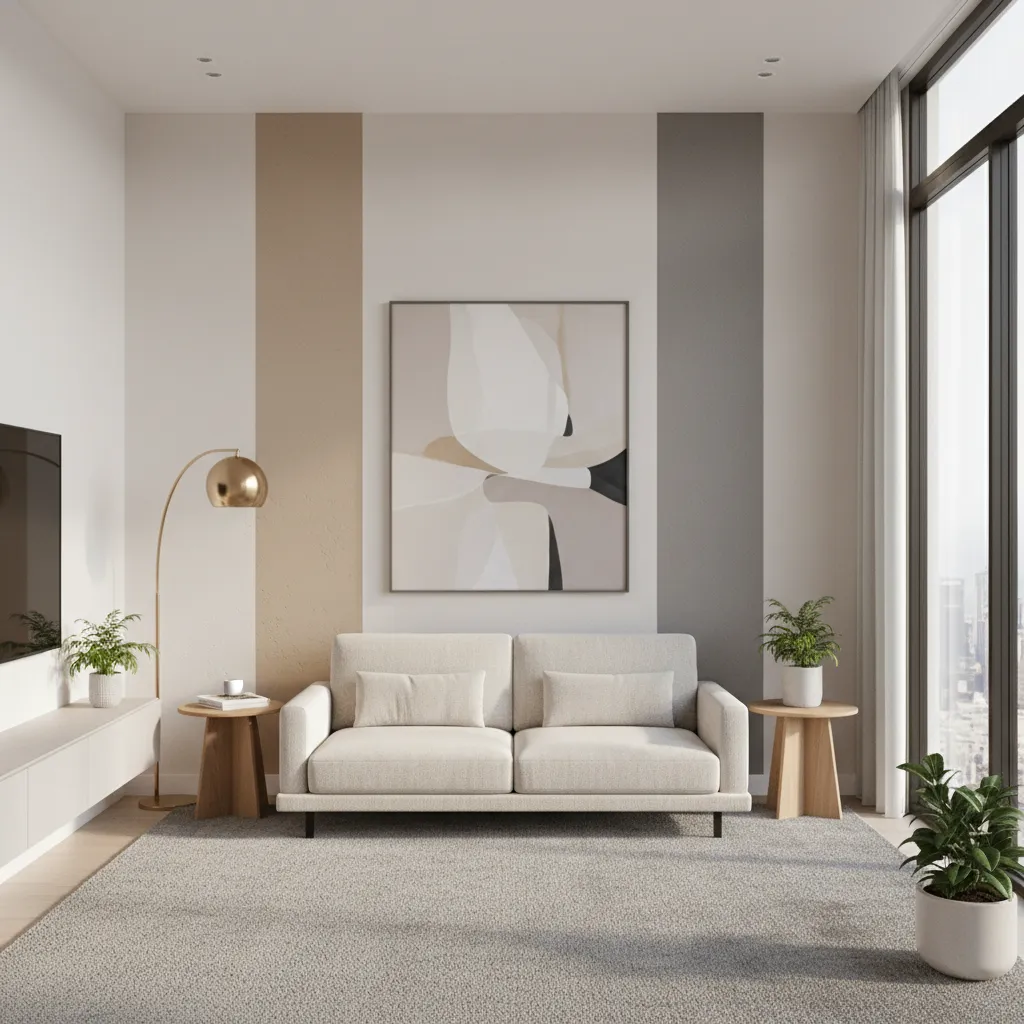 Vertical paint color blocking behind sofa creating visual height