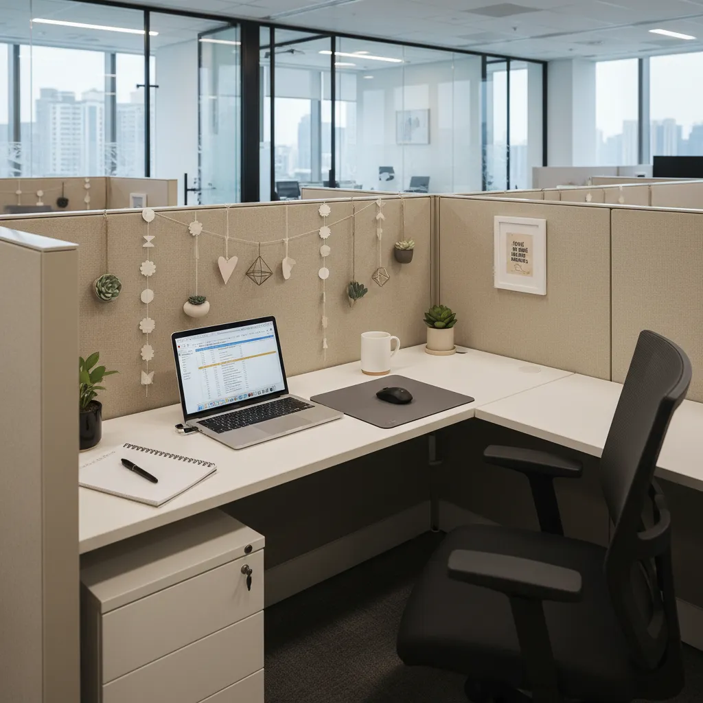 vertical birthday decoration layout in office cubicle wall panels