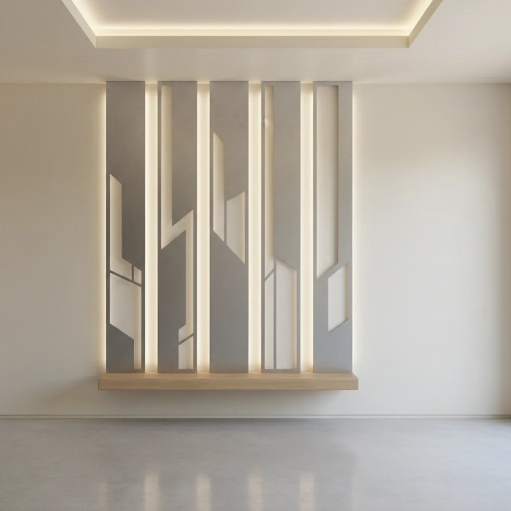 Vertical cutout wall decor panels making a small room appear taller
