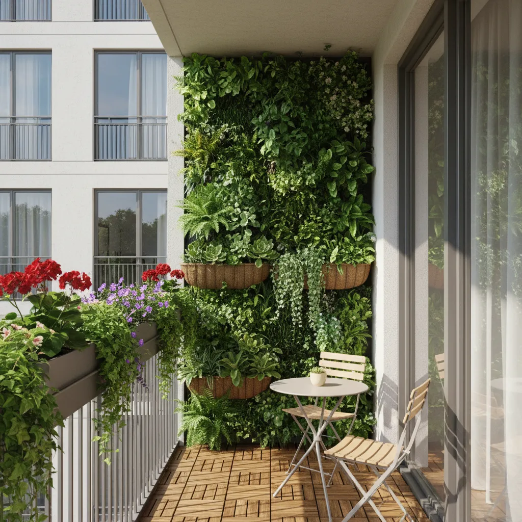 vertical garden wall in small narrow balcony design