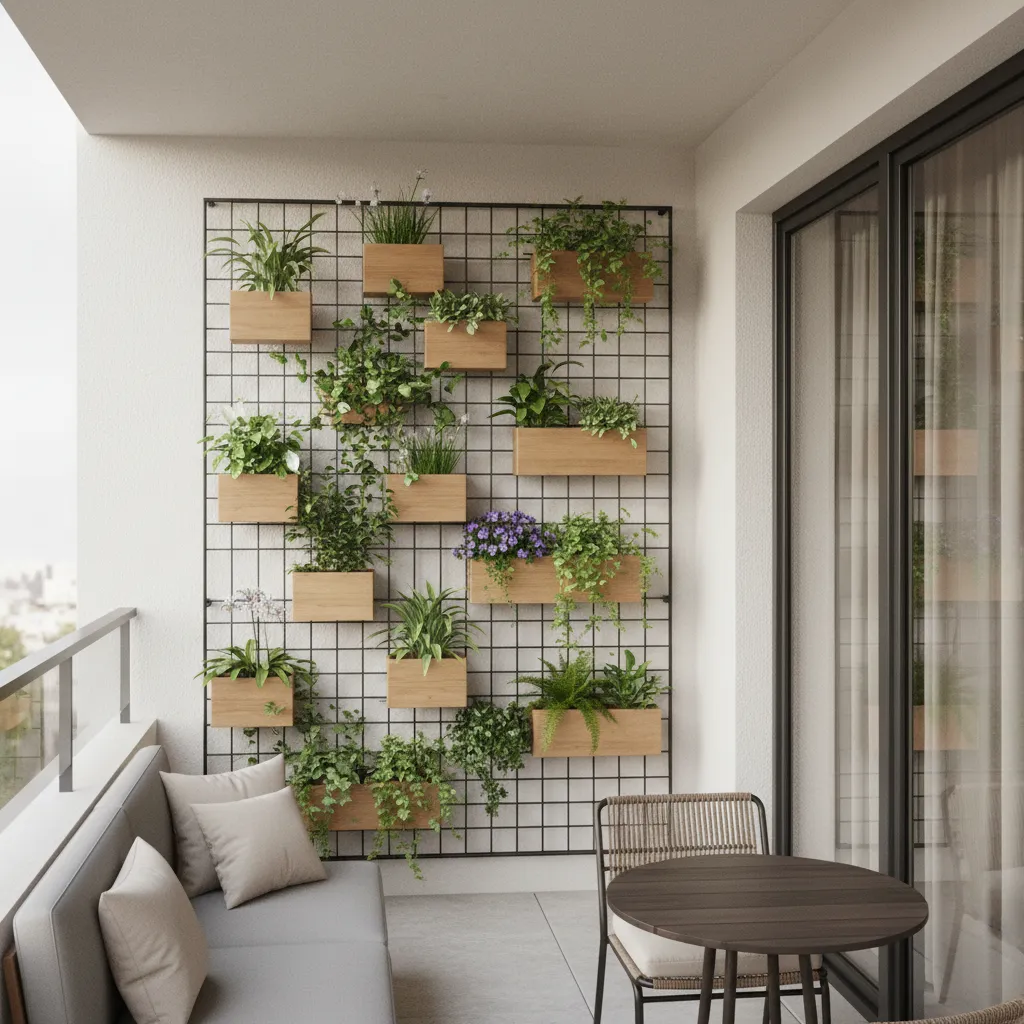Vertical garden wall on a small terrace maximizing greenery without floor space