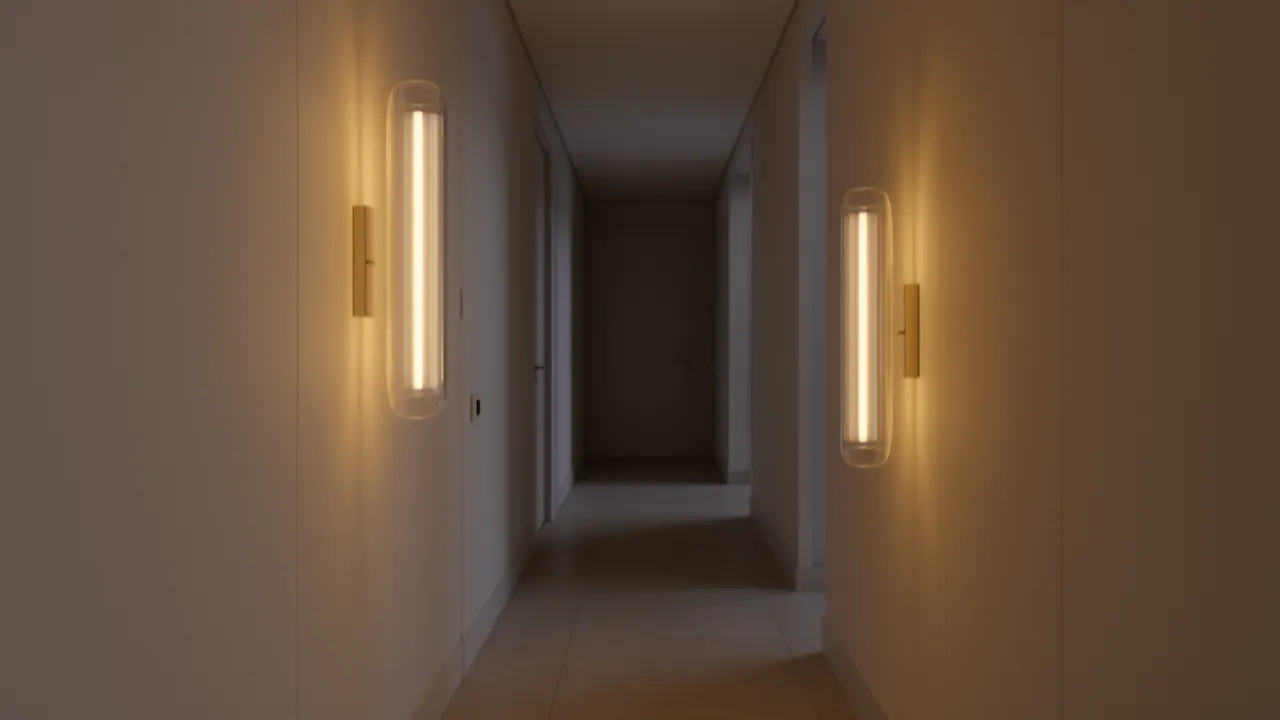 vertical glass tube wall lamp mounted on modern hallway wall