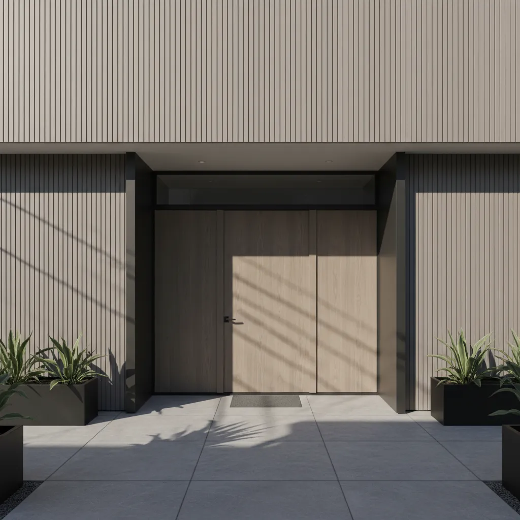 Modern house exterior with vertical groove textured wall panels