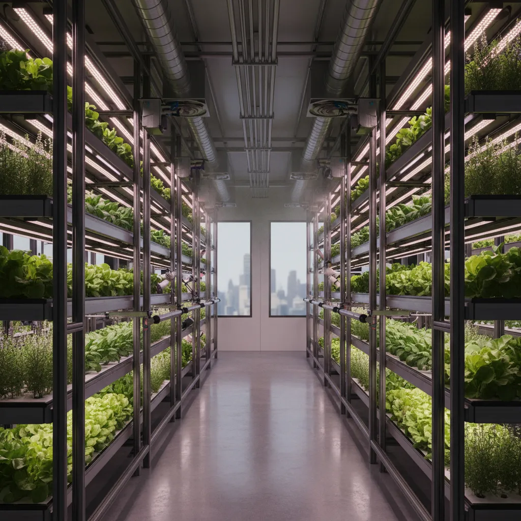 Vertical rack system used in commercial indoor grow facility