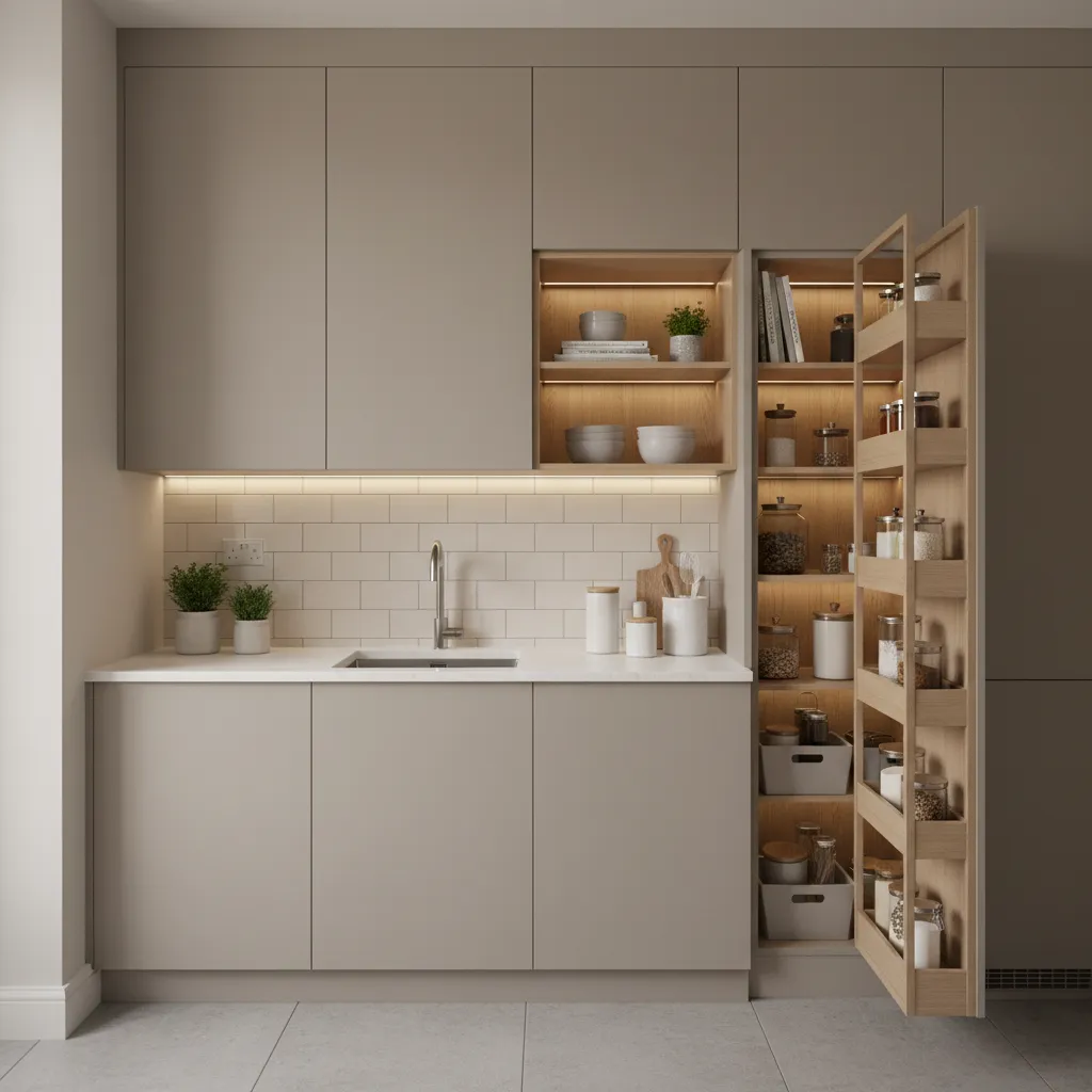 Tall pantry cabinet and vertical kitchen storage solution