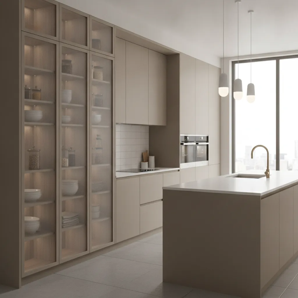 Tall pantry cabinets and vertical kitchen storage solution