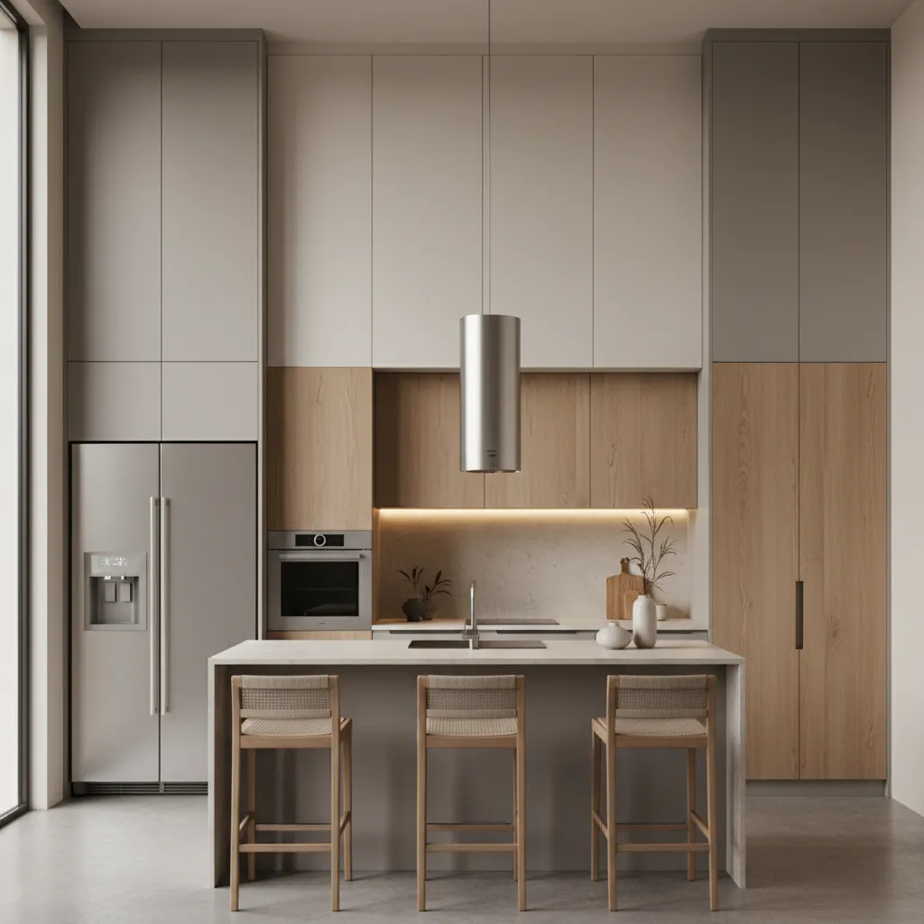 Small kitchen with full height cabinets and vertical storage