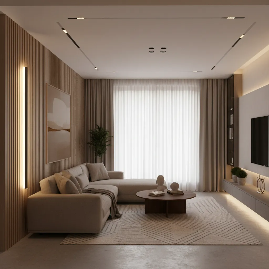 vertical LED wall light making a small living room appear taller