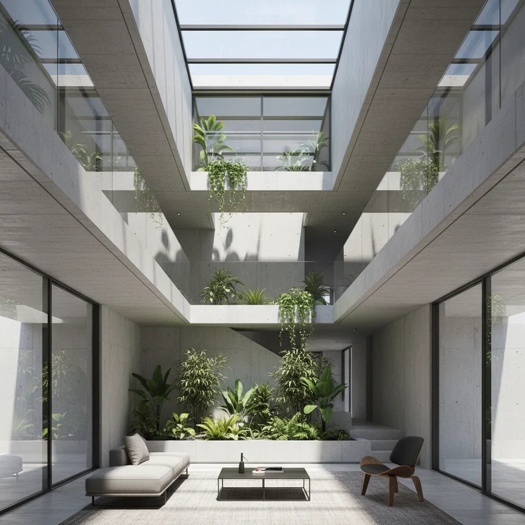 Patio interior vertical que ilumina varios pisos de una vivienda