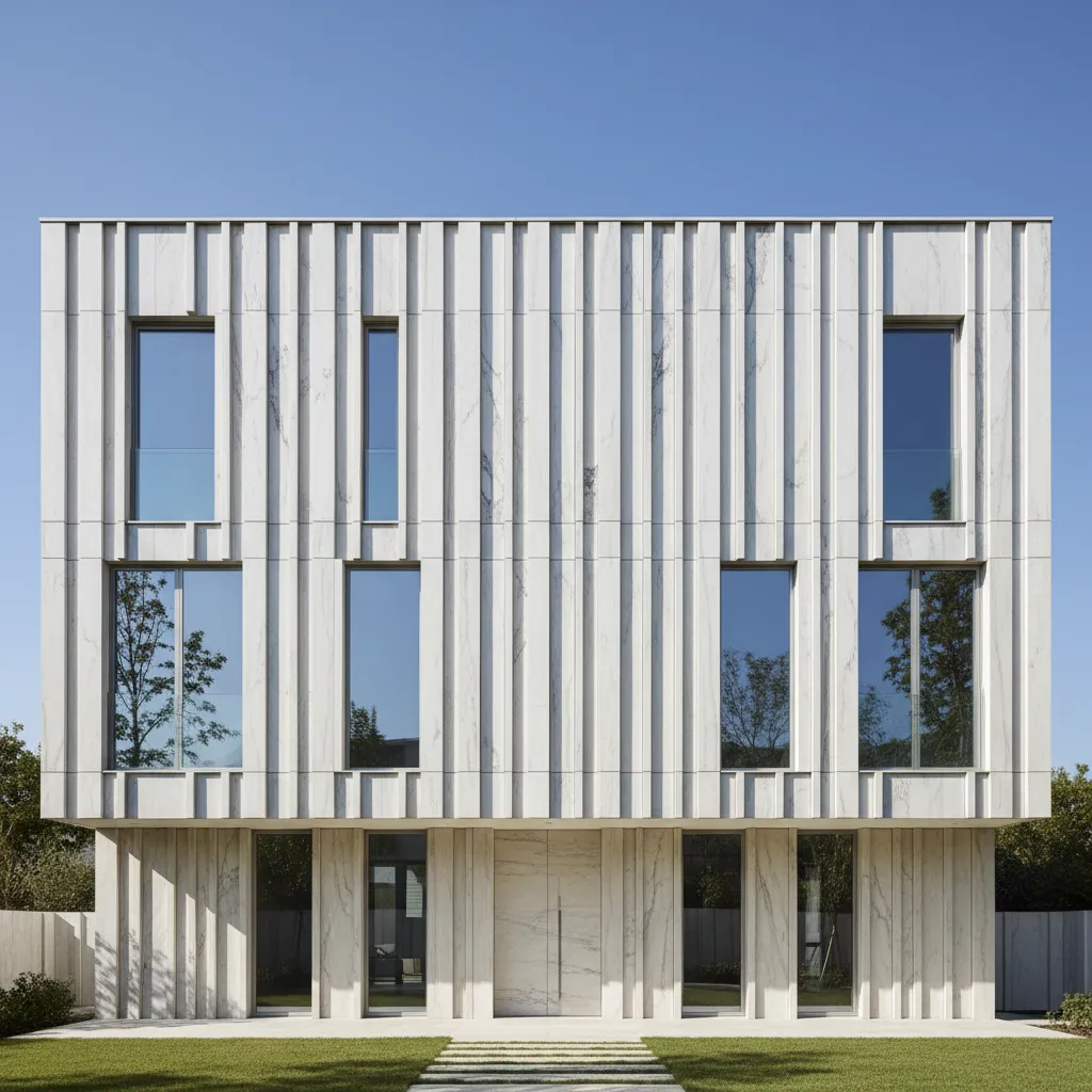 modern house facade with vertical marble strips