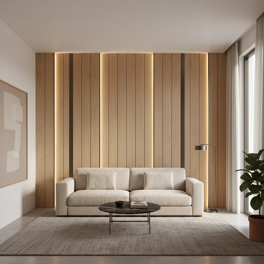 Vertical wood panel wall elevation making a small room appear taller