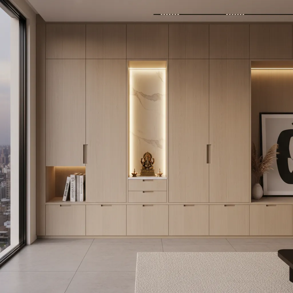 vertical pooja cabinet design for small apartment
