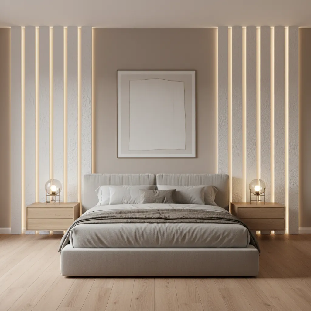 vertical POP wall strip design creating height illusion