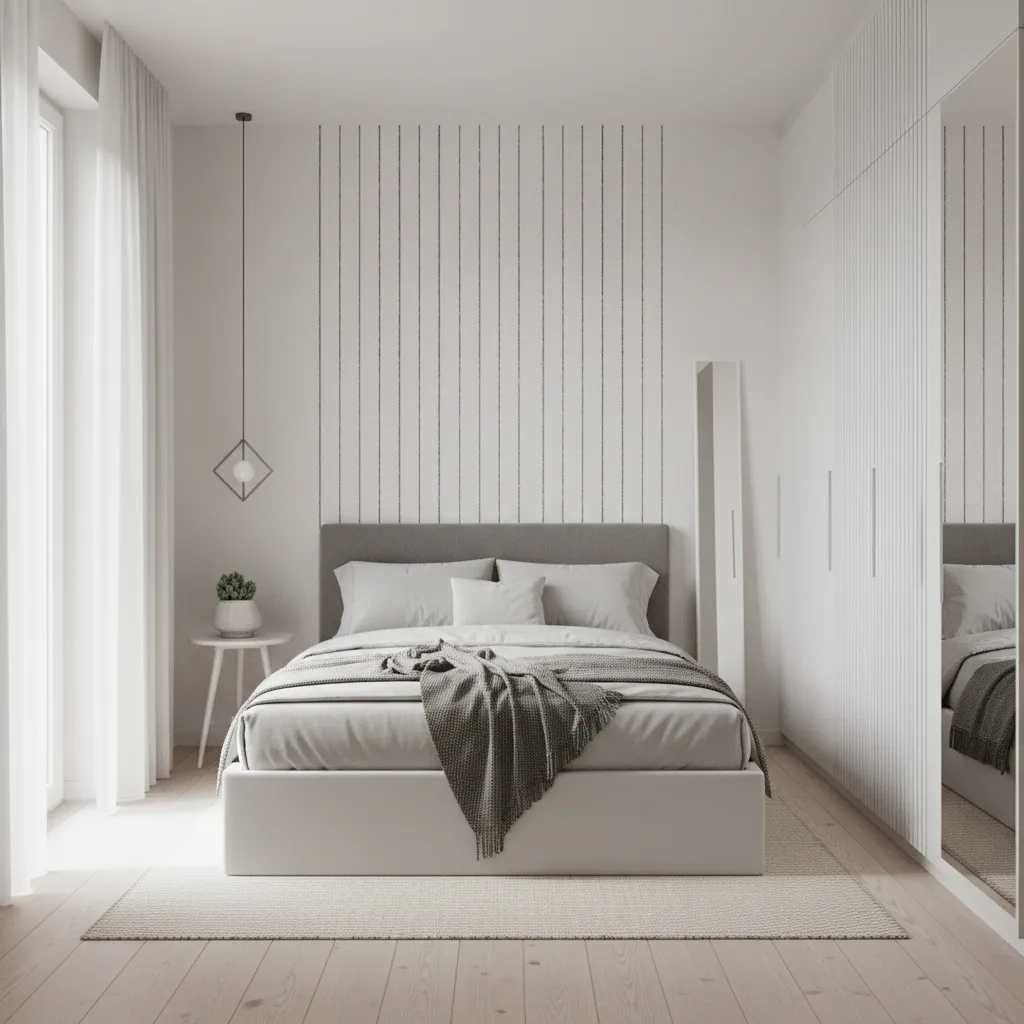 Vertical wall rub on pattern making a small room appear taller