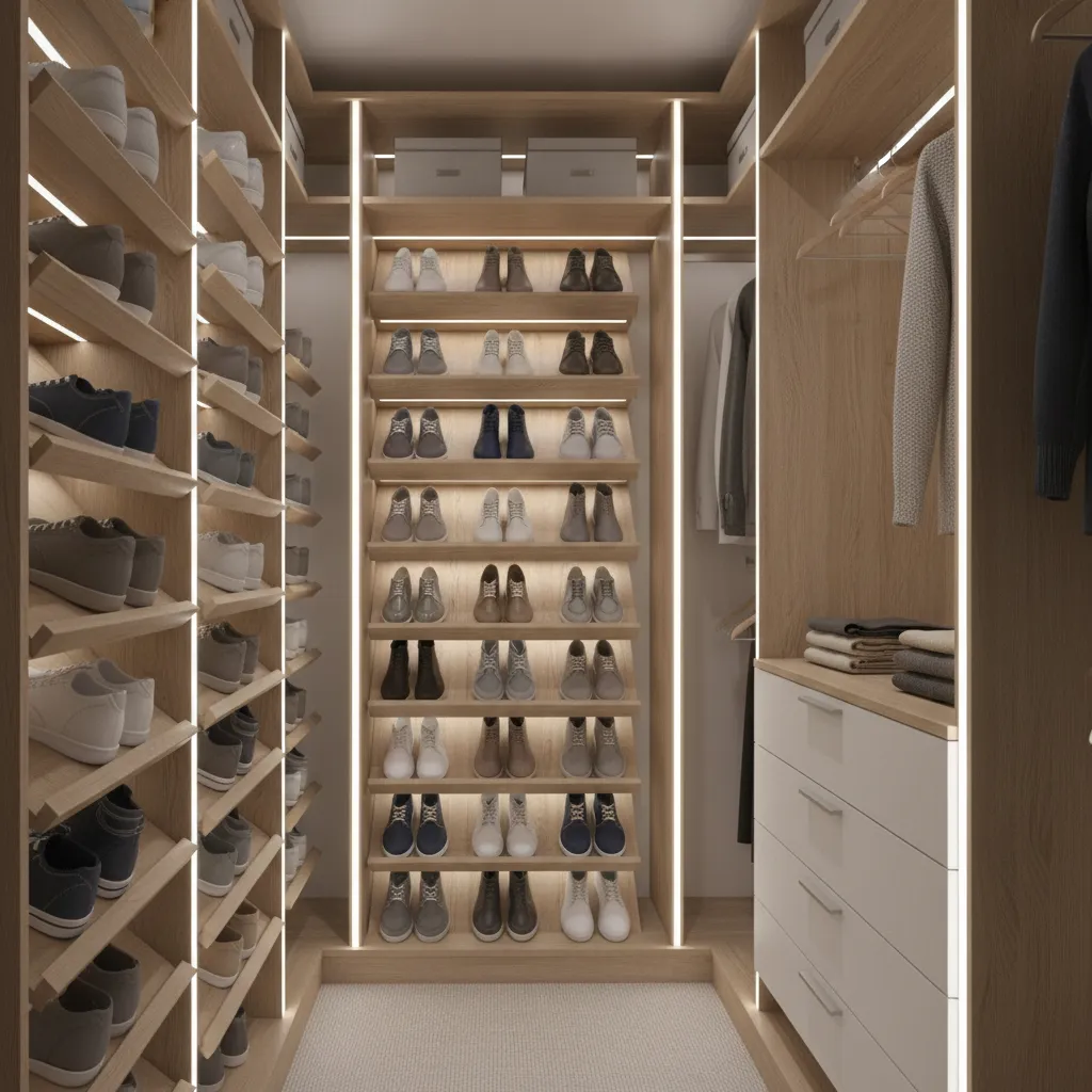 vertical shoe rack solution inside a small closet