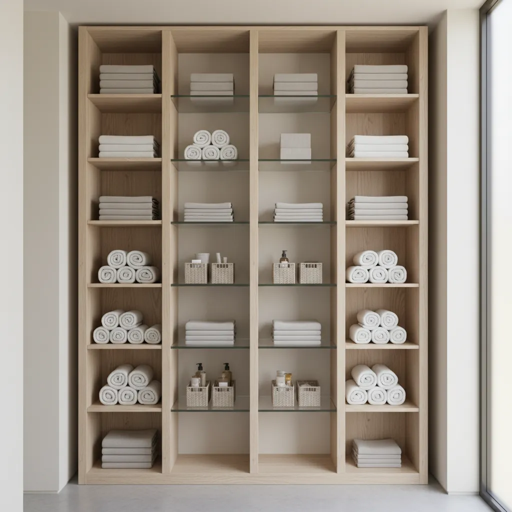 vertical towel storage towers in bathroom closet maximizing height space