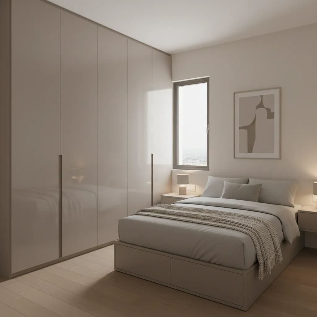 Bedroom with floor to ceiling wardrobe maximizing storage