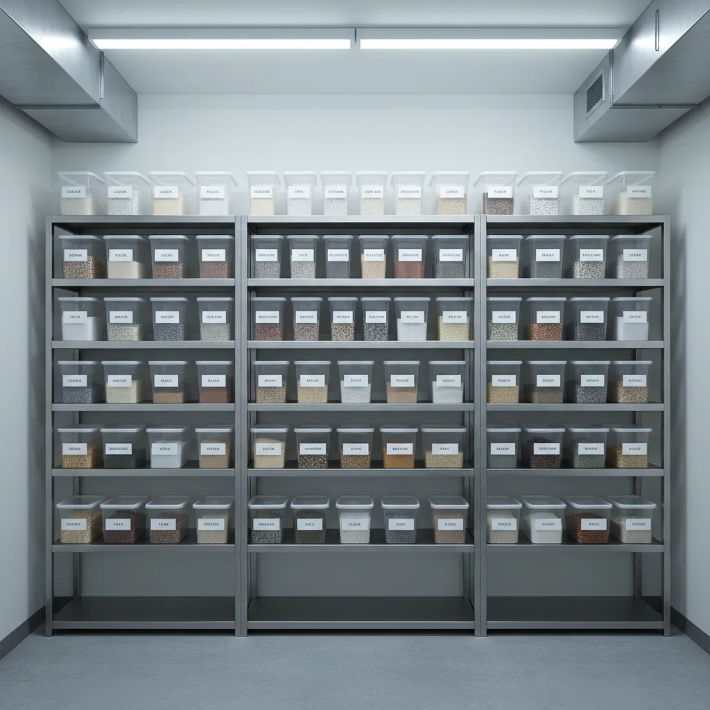Vertical shelving storage system inside small cloud kitchen