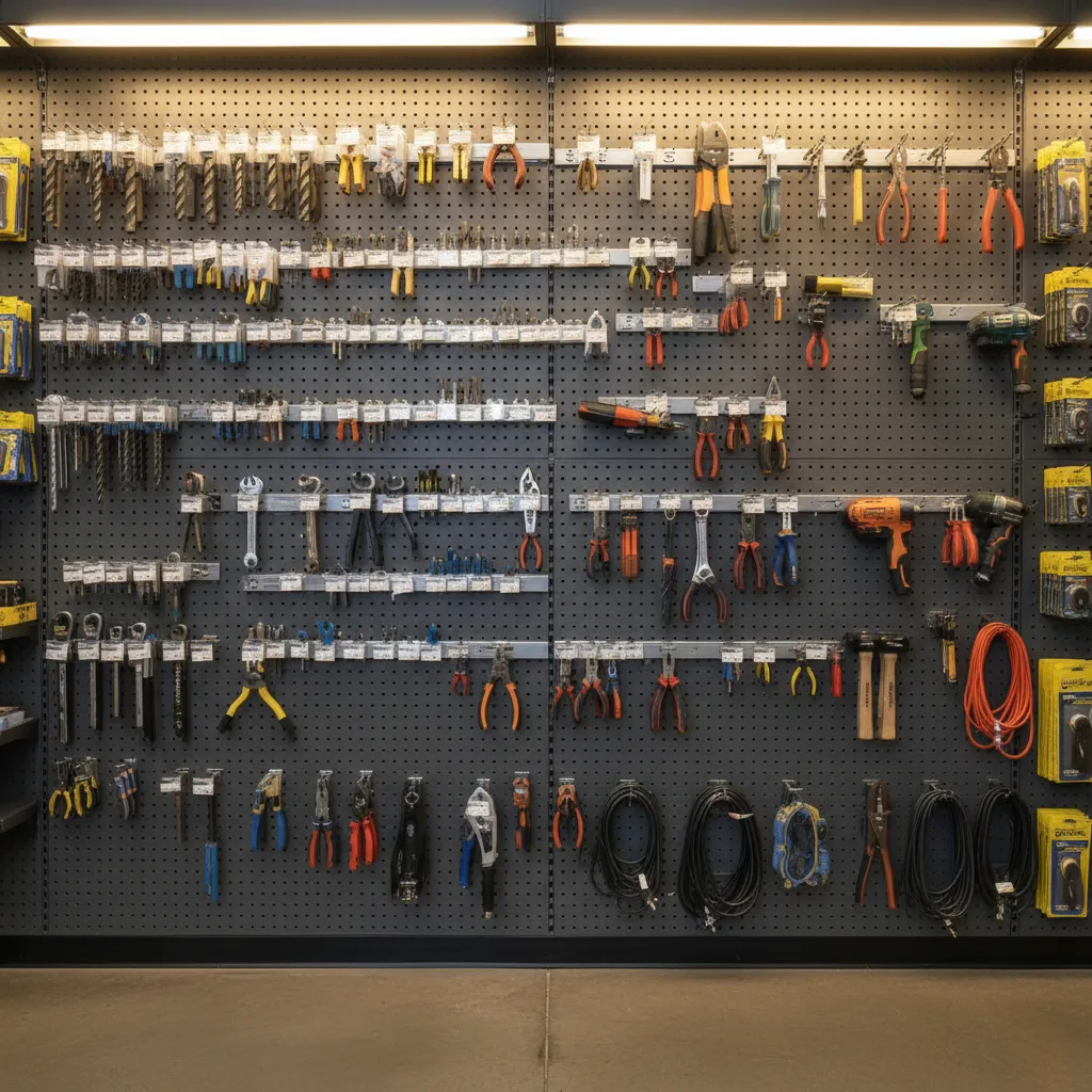 Sistema de almacenamiento vertical con herramientas en panel perforado