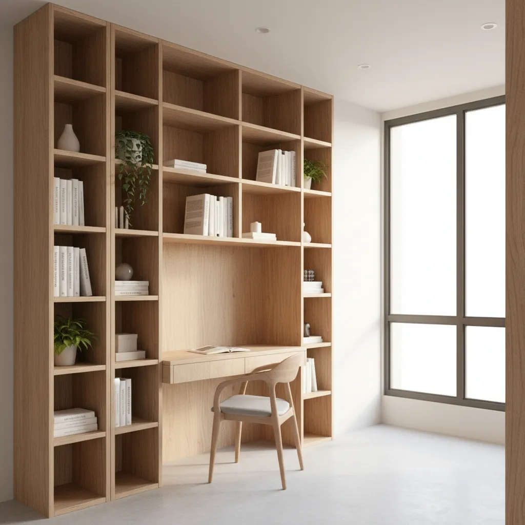 Micro apartment using vertical shelving and wall storage
