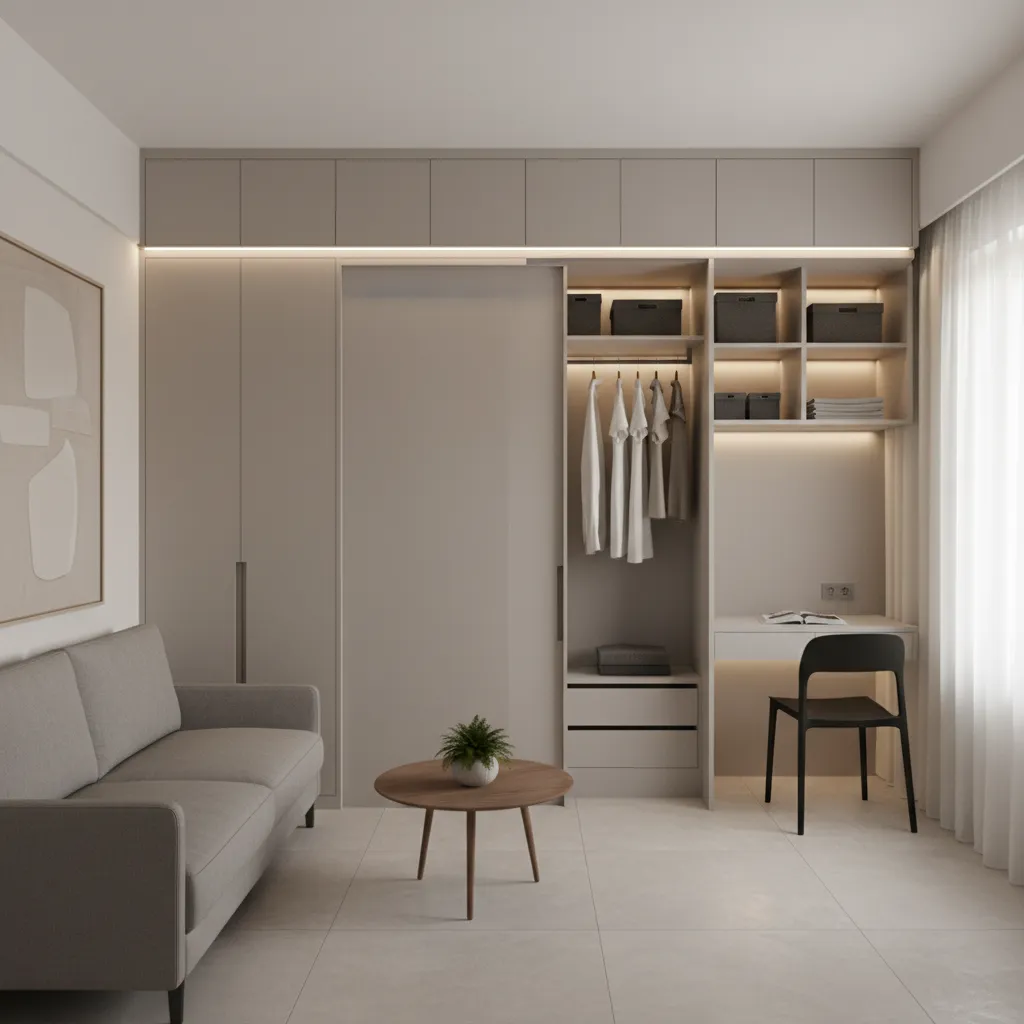 Armarios altos y almacenamiento vertical en casa pequeña