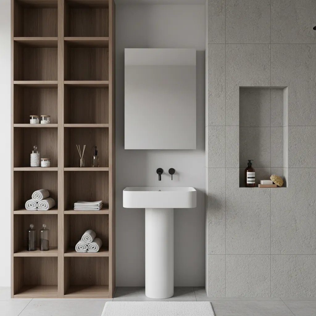 Giải pháp lưu trữ theo chiều dọc trong phòng tắm nhỏ