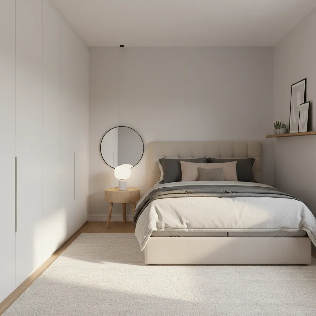 Bedroom with floor to ceiling wardrobe and vertical storage design