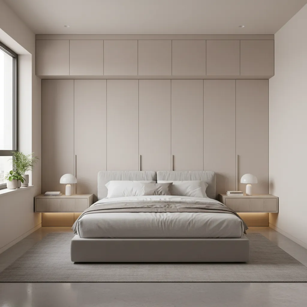 small bedroom with floor to ceiling wardrobe and loft storage