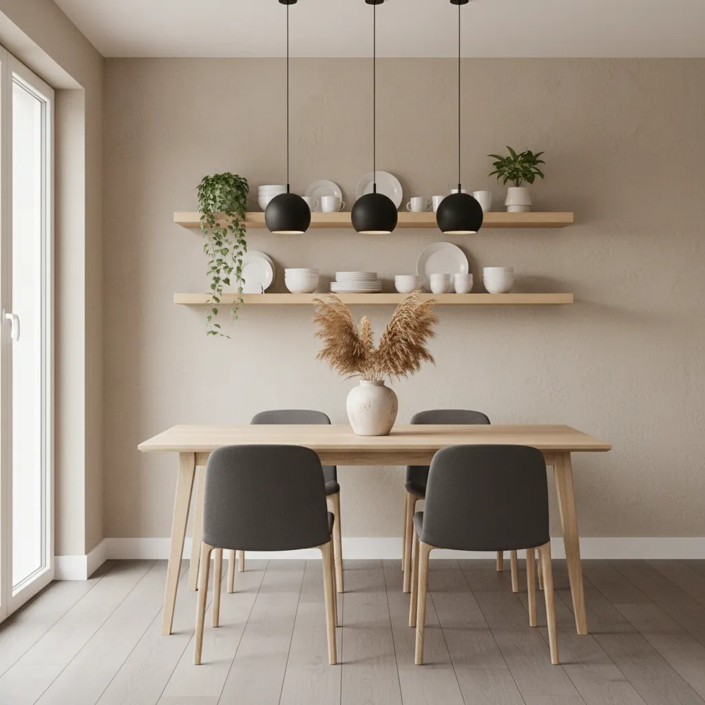 Wall mounted shelves for small dining room storage