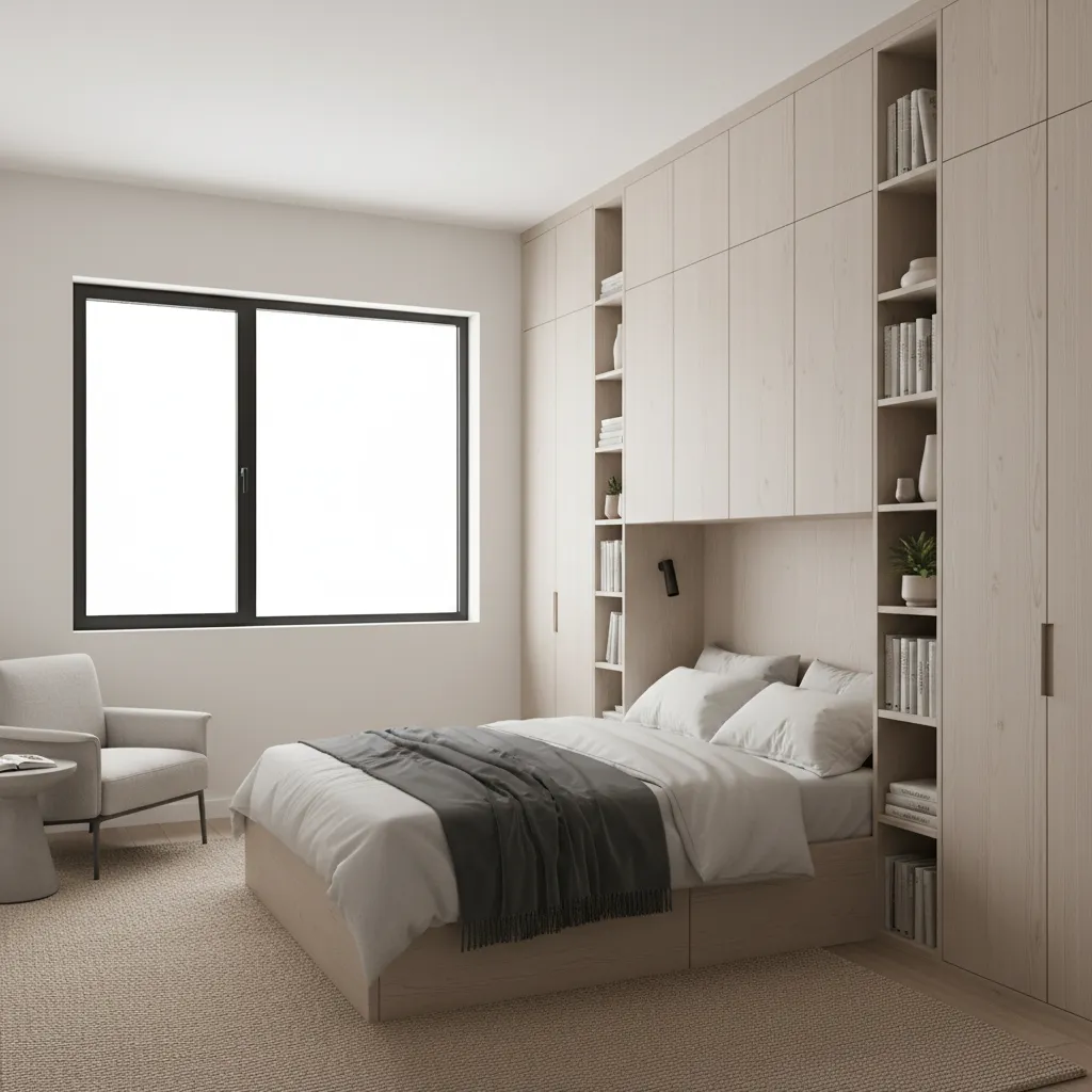 Floor to ceiling storage and built in cabinetry in a compact modern home