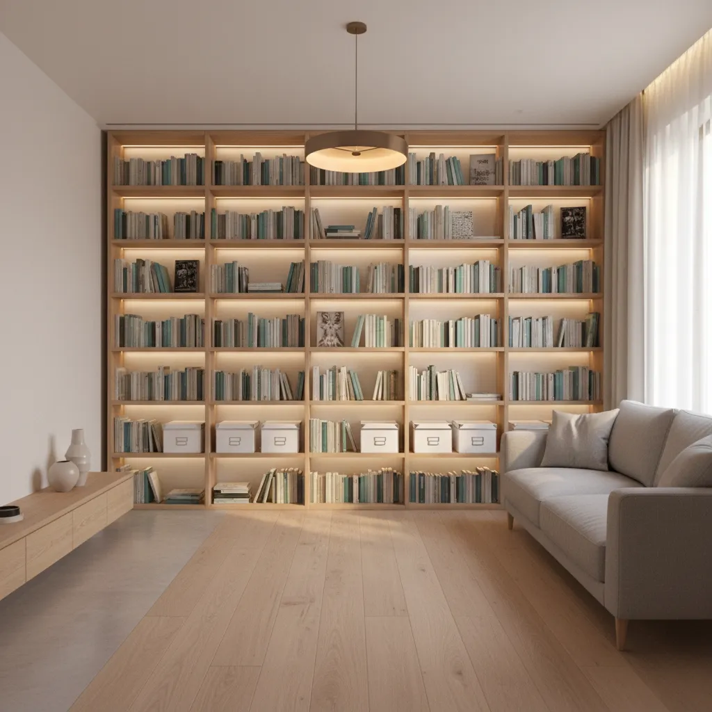 floor to ceiling storage shelves in small house maximizing vertical space