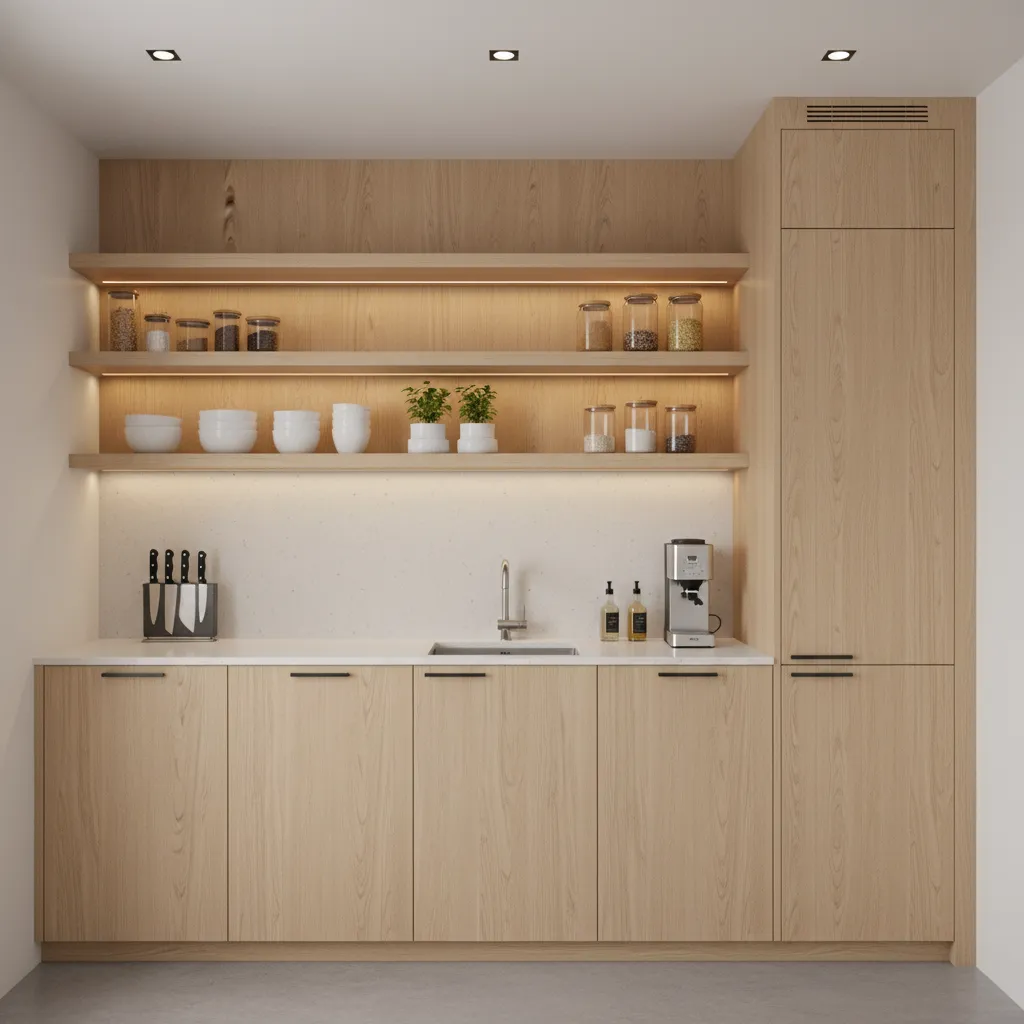 small kitchen with ceiling height cabinets and vertical storage solutions