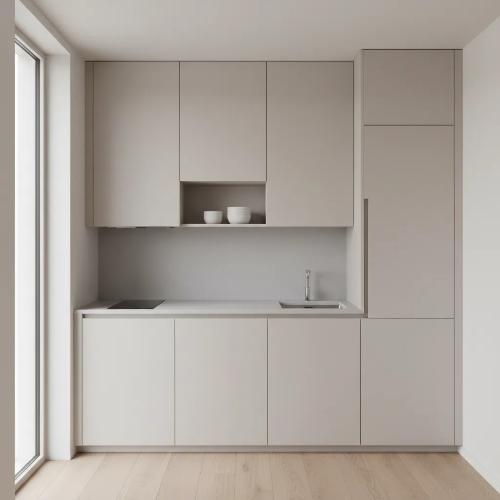 Small kitchen with ceiling height cabinets and vertical storage solutions