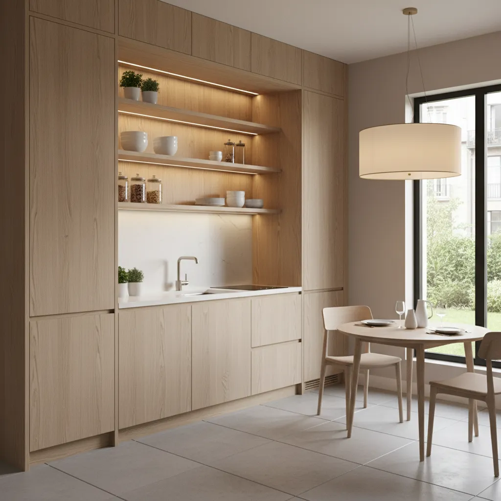 small kitchen with ceiling height cabinets and vertical storage solutions
