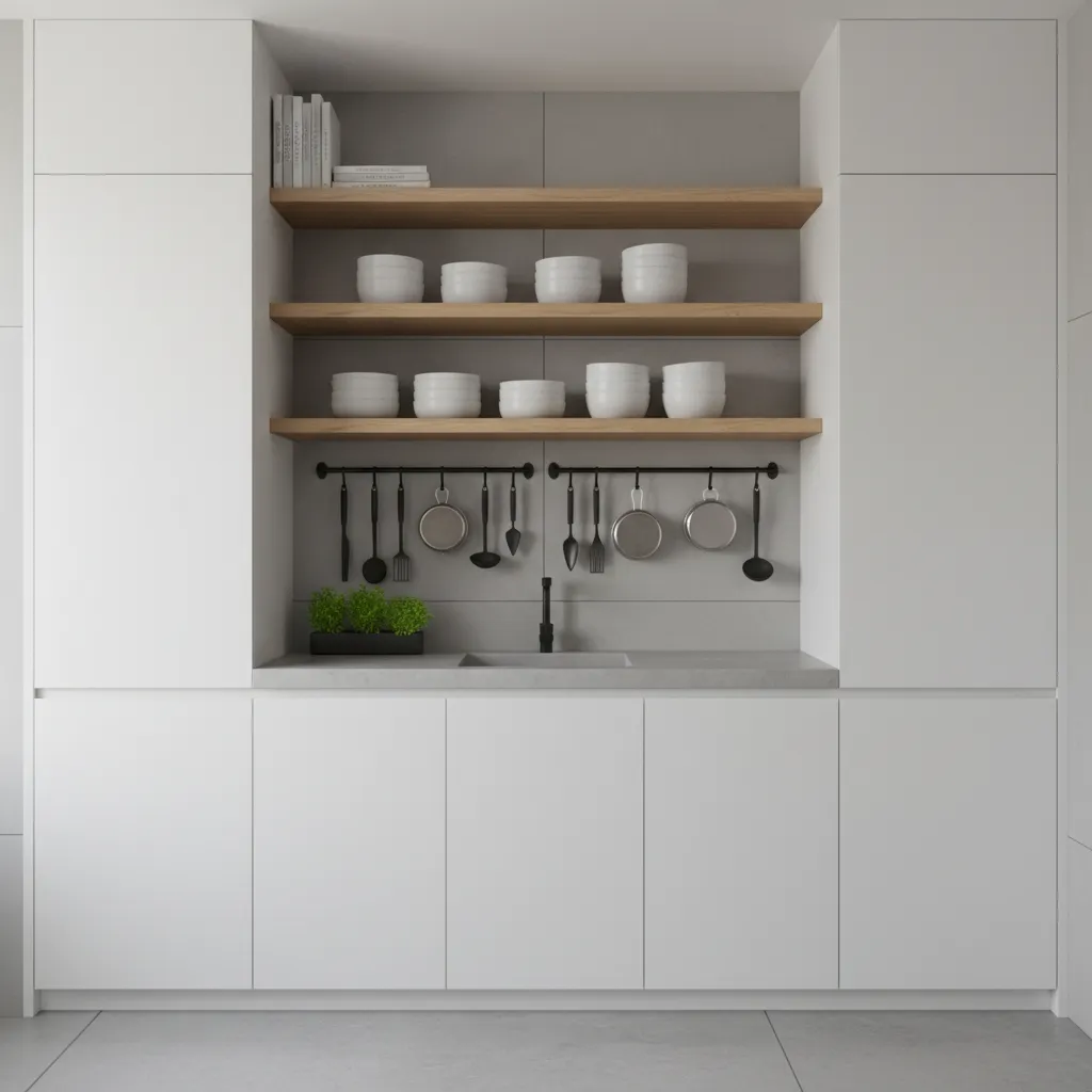 Small kitchen using vertical storage and tall cabinets