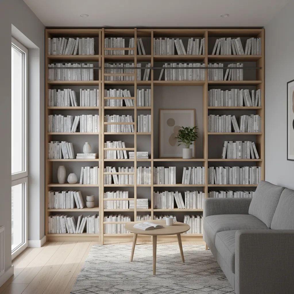 small room using tall shelves and vertical storage solutions