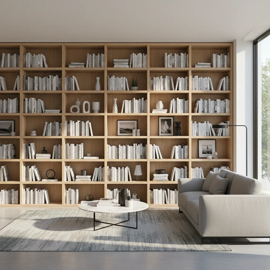 small room using vertical shelving and wall storage to maximize space