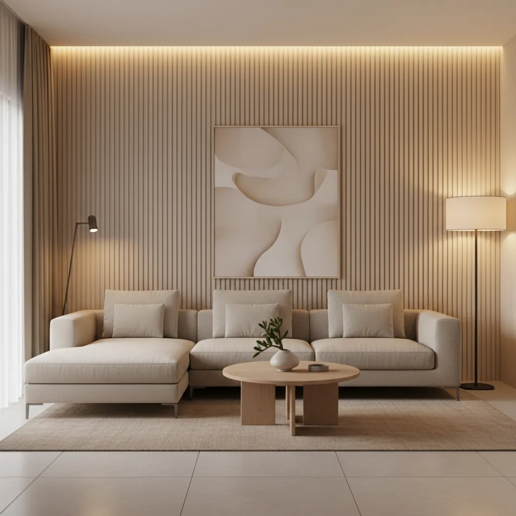 Vertical thermocol wall panel design making a small room appear taller