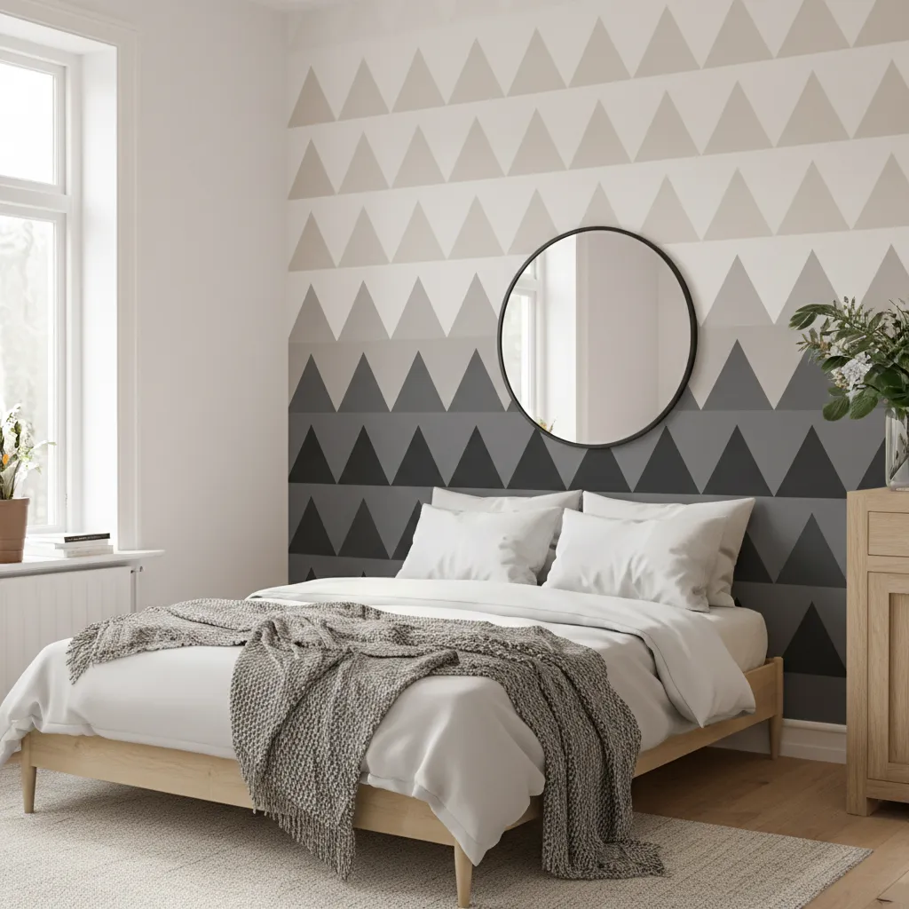 Vertical stacked triangle wall paint making ceiling appear taller