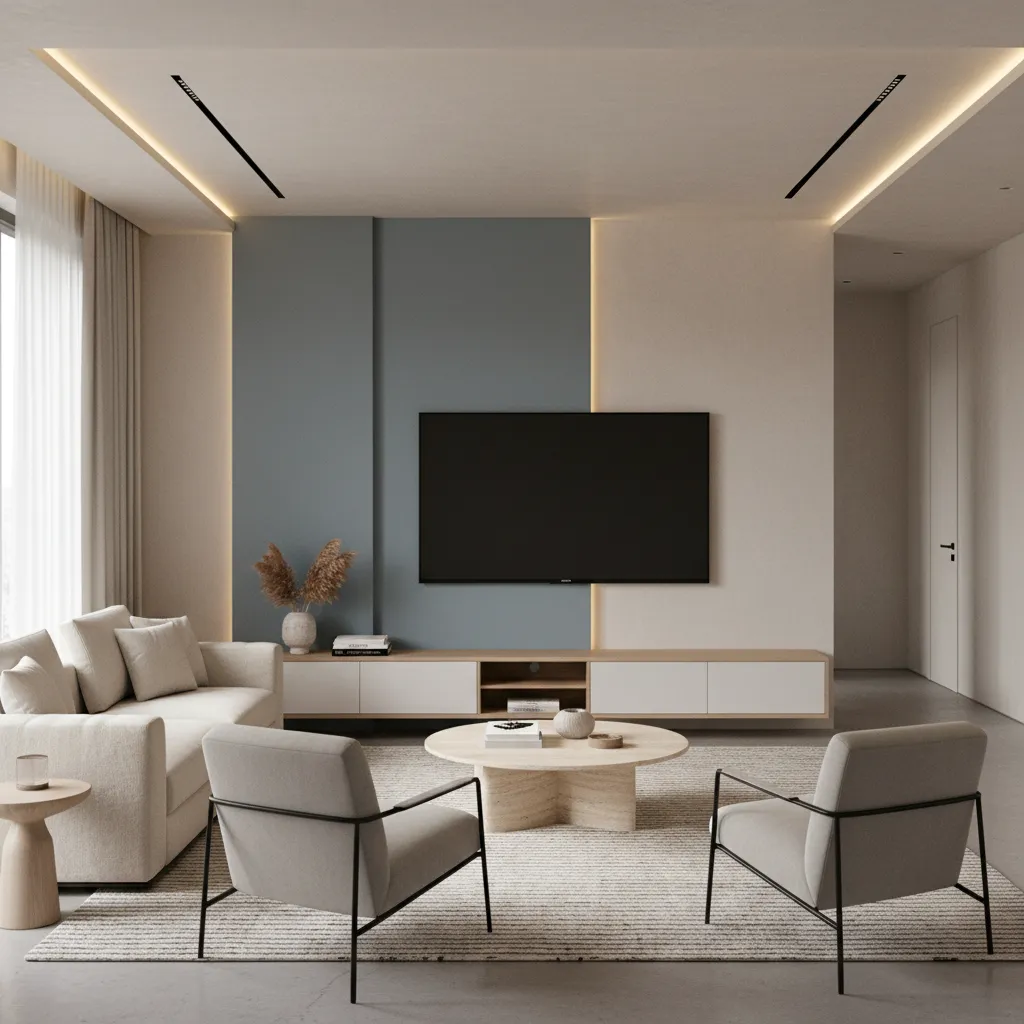 vertical paint panel behind TV unit design