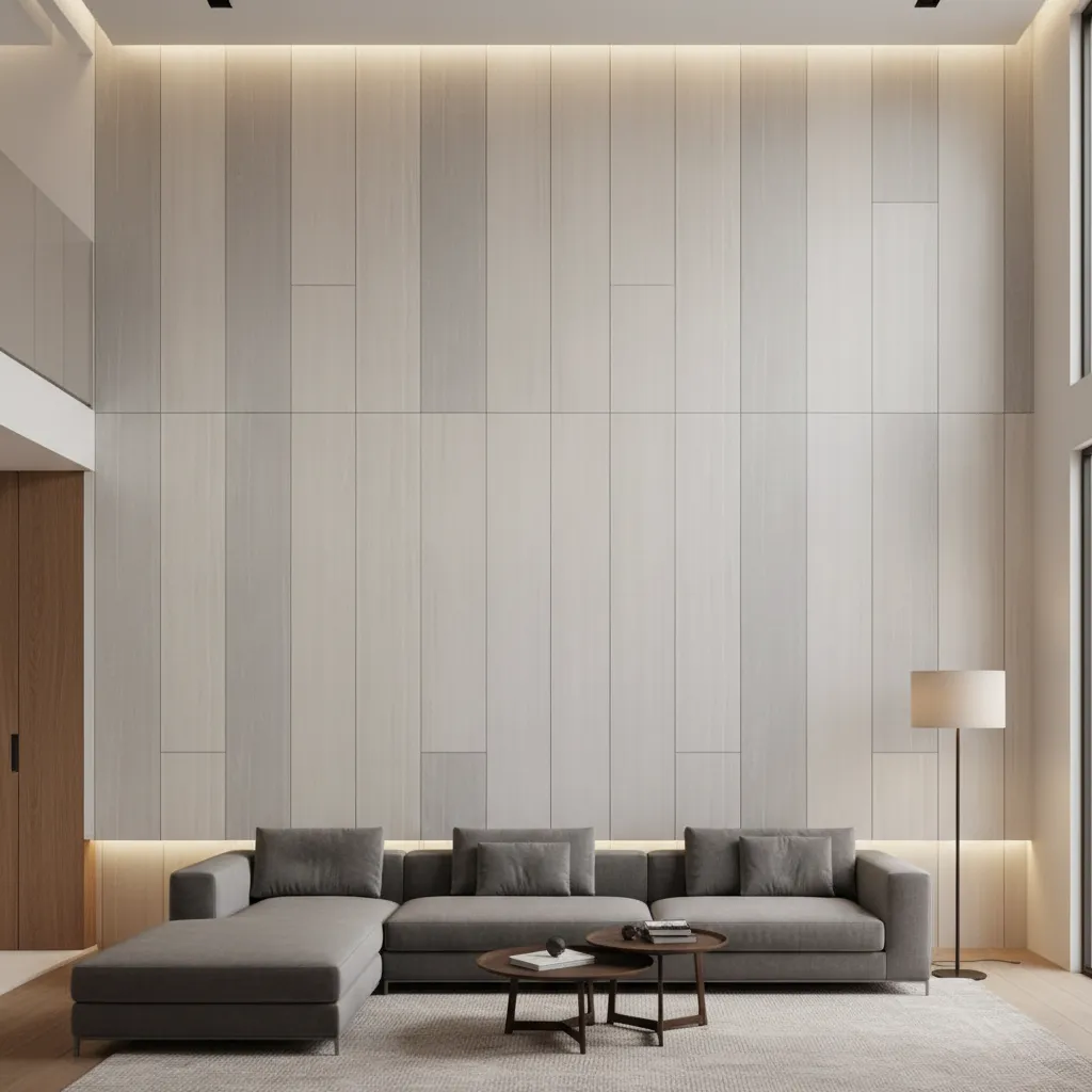 vertical stacked large tiles on living room wall
