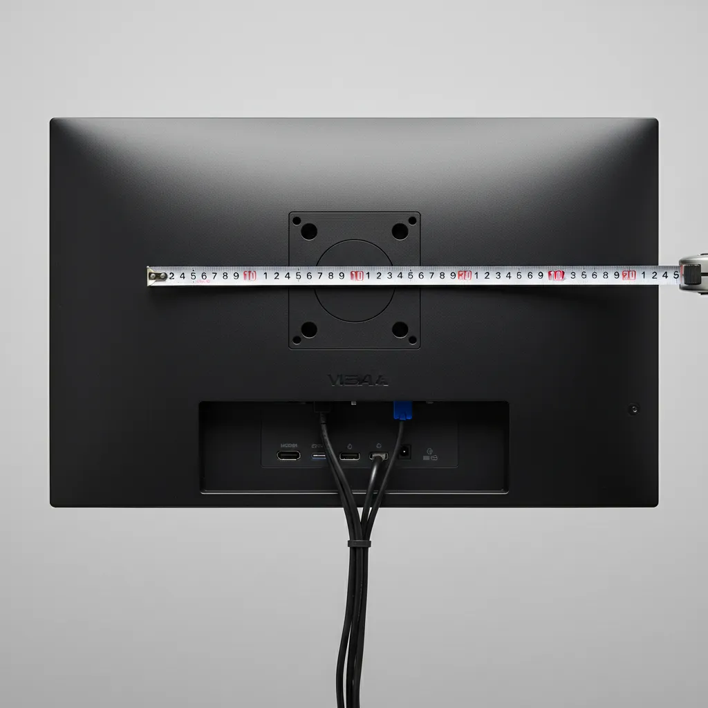 Back of monitor showing VESA mounting holes and measurement pattern