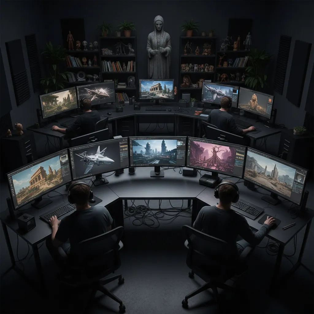 vfx studio artists creating detailed 3D environments for film production