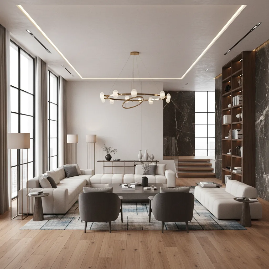 Large interior 3D environment with multiple lights and high poly models